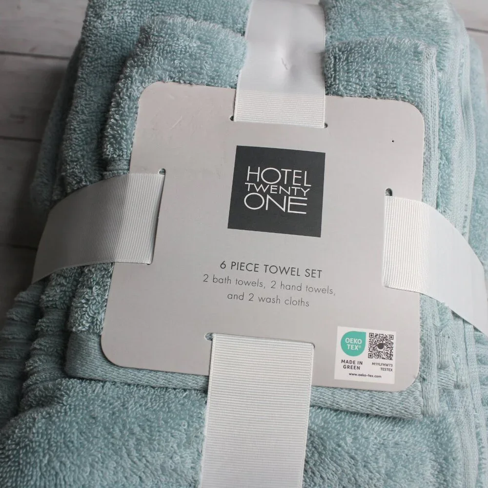 Hotel Bath Towel Set 100% Cotton Aqua Blue Hand Towels Washcloth 6 Piece